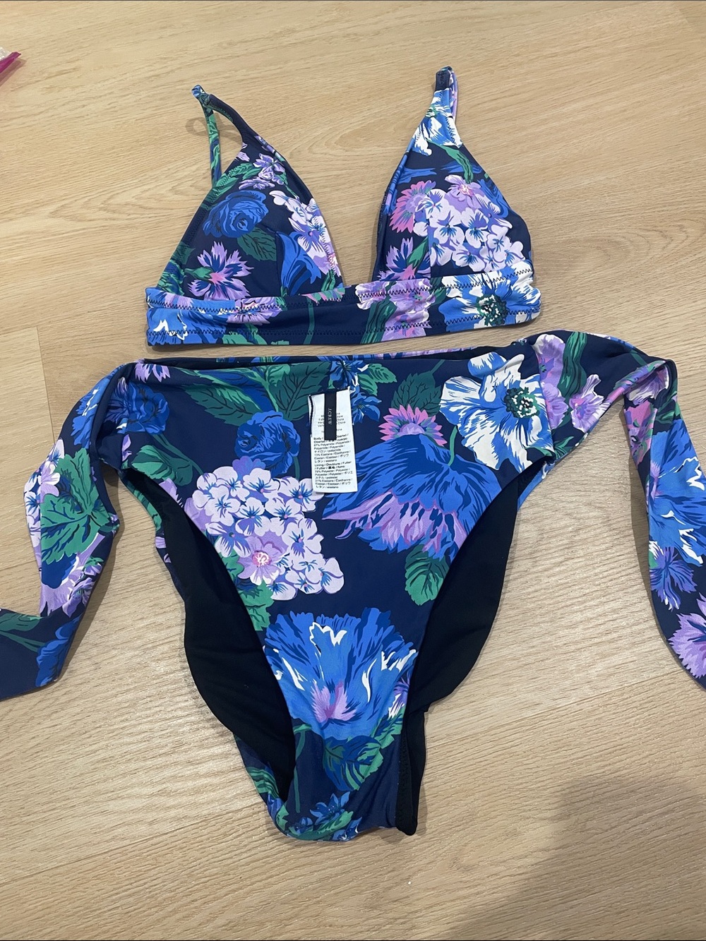 J. Crew Navy Floral Bikini Set with Blue, Purple & Green Print